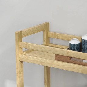 HOMCOM Raft de Baie din Bambus cu 3 Niveluri, Carucior Organizator cu Roți pentru Bucătărie, Baie, Living, 55 x 20 x 75 cm - Natural | Aosom Romania