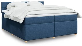 vidaXL Pat box spring cu saltea, albastru, 200x200 cm, textil