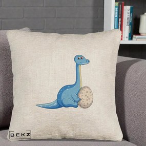Perna Decorativa Brontosaur cu Ou, 40x40 cm, Bej Canapea, Husa Detasabila, Perna Inclusa, BEKZ®