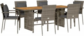 vidaXL Set mobilier de grădină cu perne, 7 piese, gri, poliratan