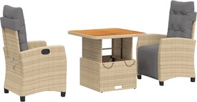 vidaXL Set mobilier de grădină cu perne, 3 piese, bej, poliratan