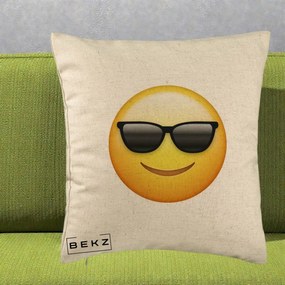 Perna Decorativa Emoji Cool Ochelari, 40x40 cm, Bej, Husa Detasabila, Perna Inclusa, BEKZ®
