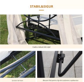 Foisor cu Canapea 3 Locuri și 5 perne, Plasa Tantari, cadru din otel, Bej 232x149x245cm Outsunny | Aosom Romania