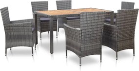 vidaXL Set mobilier de exterior cu perne, 7 piese, gri, poliratan