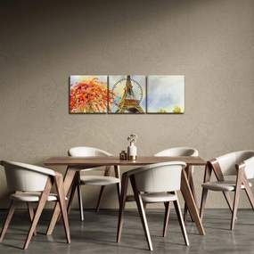 Tablou pictat cu turnul Eiffel (cu ceas) (90x30 cm)