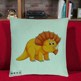 Perna Decorativa Triceratops Portocaliu, 40x40 cm, Verde Menta, Husa Detasabila, Perna Inclusa, BEKZ®