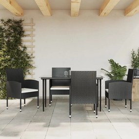 3203306 vidaXL Set mobilier de grădină, 5 piese, negru, poliratan și oțel