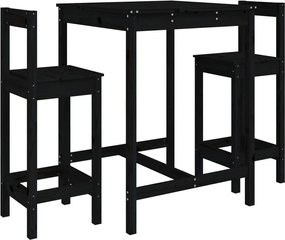 vidaXL Set bar de grădină, 3 piese, negru, lemn masiv de pin