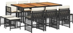 vidaXL Set mobilier de exterior cu perne, 11 piese, negru, poliratan