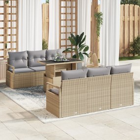 vidaXL Set de canapea de grădină cu 7 piese și perne bej din rattan artificial.