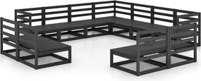 vidaXL Set mobilier de grădină, 11 piese, negru, lemn masiv pin