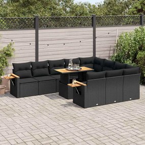 3327646 vidaXL Set canapele de grădină cu perne, 10 piese, negru, poliratan