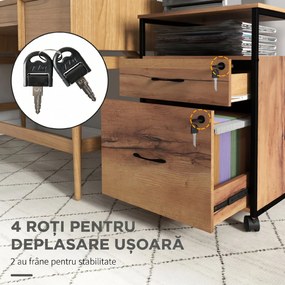 Vinsetto Dulap Sertare Birou, 2 Sertare cu Încuietoare, Roți, 44x40x66,5 cm, Maro Rustic | Aosom Romania