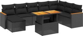vidaXL Set mobilier de grădină cu perne, 9 piese, negru, poliratan