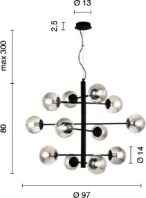 Ondaluce - Lustră pe cablu ELISEO, 12 x E14/10W/230V, Ø 97 cm, auriu / bej fumuriu