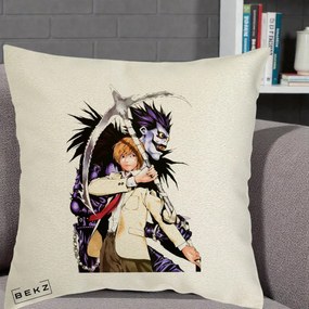 Perna Personalizata Death Note Light si Ryuk Duo, 40x40 cm, Ecru, Husa Detasabila, Perna Inclusa, BEKZ®