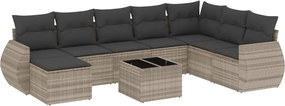 vidaXL Set canapele de grădină cu perne, 9 piese gri deschis poliratan