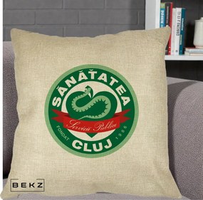 Perna Personalizata Sanatatea Cluj Servicii Publice 1986, 40x40 cm, Crem, Husa Detasabila, Perna Inclusa, BEKZ®