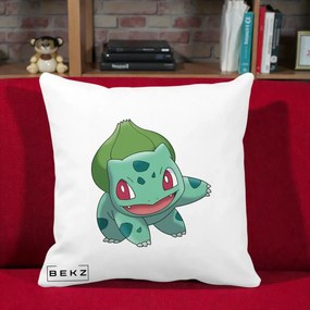 Perna Personalizata Bulbasaur Pokemon, 40x40 cm, Alba Mata, Husa Detasabila, Perna Inclusa, BEKZ®