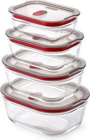 Set de 4 cutii pentru alimente Black+Blum Stack+Nest FBGR-BX-PACK4, 0,38/0,6/0,9/1,2 l, dreptunghiulare, potrivite pentru cuptor, fără BPA, oțel inoxidabil, gri/roșu