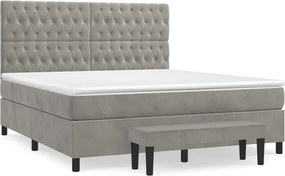 vidaXL Pat box spring cu saltea, gri deschis, 180x200 cm, catifea
