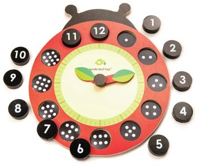 Tender Leaf Toys - Ceas educativ Buburuza din lemn - Ladybug Teaching Clock