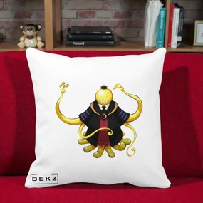 Perna Personalizata Assassination Classroom Koro-sensei, 40x40 cm, Alba Mata, Husa Detasabila, Perna Inclusa, BEKZ®