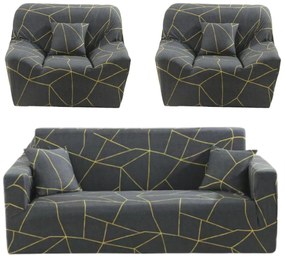 Set huse elastice pentru canapea 3 locuri si 2 fotolii, cu brate, spandex, gri antracit, HES-79