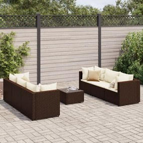3308025 vidaXL Set mobilier de grădină cu perne, 7 piese, maro, poliratan