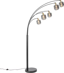Lampa de podea neagră cu auriu cu sticlă fumurie cu 5 lumini - Zuzanna