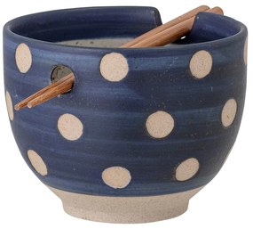 Bol din gresie ceramică și bețișoare Bloomingville Masami, ø 13 cm, albastru