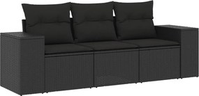 vidaXL Set mobilier de grădină cu perne, 3 piese, negru, poliratan