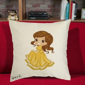 Perna Decorativa Printesa Bella Rochie Aurie, 40x40 cm, Ecru, Husa Detasabila, Perna Inclusa, BEKZ®