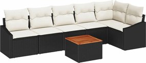 vidaXL Set de canapele pentru grădină 7 pcs Negru și Crem poliratan