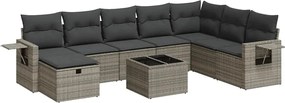 vidaXL Set canapele de grădină, 9 piese, cu perne, gri, poliratan