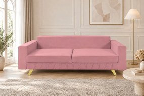 Canapea extensibilă Amara catifea, roz pudră, picioare aurii, cu ladă de depozitare