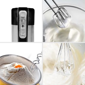 Mixer cu bol Royalty Line cu bol RL-HM19015, 700W, 6 palete, 3 L, Turbo, 5 viteze, Negru/Inox