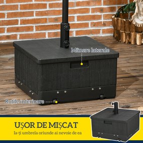 Outsunny Bază pentru Umbrelă 3-în-1 Exterior, Măsuță de Cafea, Jardinieră cu Orificiu de Scurgere, Capacitate 80 kg, Suport Umplut cu Roți și Mânere pentru Terasă și Piscină, Negru | Aosom Romania