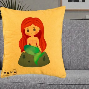 Perna Personalizata Sirena Kawaii Roscat, 40x40 cm, Galben, Husa Detasabila, Perna Inclusa, BEKZ®