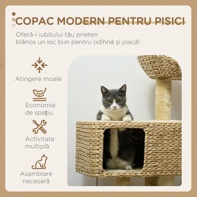 PawHut Arbore de Zgâriat pentru Pisici cu Căsuță, Stâlp și Bilă de Joc, 60x40x95 cm, Bej | Aosom Romania