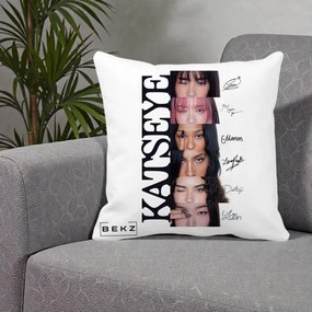 Perna Personalizata K-pop KATSEYE Semnaturi Membre Foto, 40x40 cm, Alba Mata, Husa Detasabila, Perna Inclusa, BEKZ®