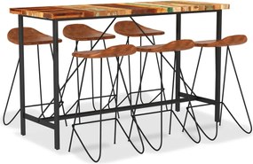 vidaXL Set mobilier bar 7 piese, lemn masiv reciclat & piele naturală