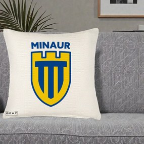 Perna Personalizata Minaur Baia Mare Fotbal, 40x40 cm, Crem Reliefat, Husa Detasabila, Perna Inclusa, BEKZ®