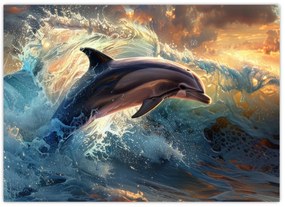 Tablou pe sticlă - Delfin, ilustrații (70x50 cm)