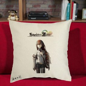 Perna Personalizata Steins Gate Kurisu Makise Anime, 40x40 cm, Ecru, Husa Detasabila, Perna Inclusa, BEKZ®