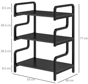 HOMCOM Etagere de depozitare cu 3 niveluri etajeră metalică design industrial structură din oțel 55 x 40 x 77 cm Negru | Aosom Romania