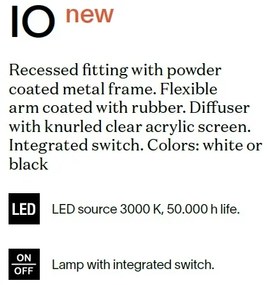 Aplica LED cu brat flexibil, incastrabila perete fals, IO AP BIANCO