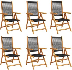 vidaXL Scaune de grădină rabatabile, 6 buc., negru, lemn masiv acacia