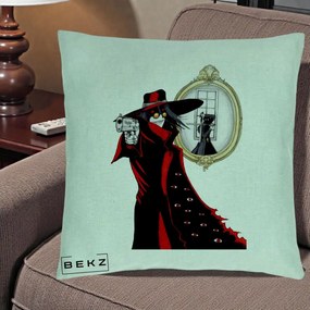 Perna Personalizata Hellsing Alucard cu Pistoale, 40x40 cm, Verde Menta, Husa Detasabila, Perna Inclusa, BEKZ®