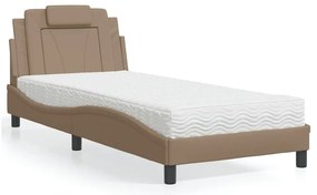 vidaXL Pat cu saltea, cappuccino, 90x190 cm piele ecologică